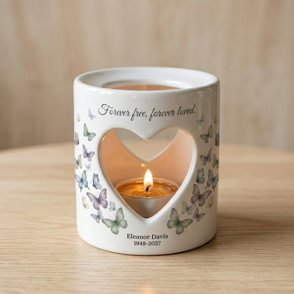 Personalized Memorial Candle Holder, Butterfly Sympathy Tealight Cup, Forever Free Forever Loved Remembrance Gift, Loss of Loved One