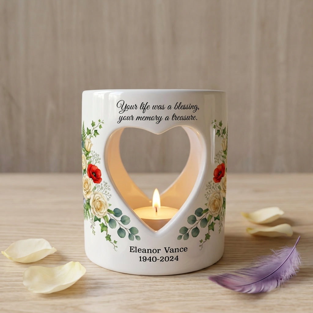 Personalized Memorial Candle Holder, Heart Cutout Sympathy Tealight Cup, In Loving Memory Bereavement Gift, Custom Name Date Remembrance