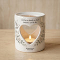 Personalized Memorial Candle Holder, Heart Cutout Ceramic Tealight Sympathy Gift, Dove Rose Remembrance Keepsake In Loving Memory