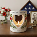 Personalized Veteran Memorial Candle Holder, Military Sympathy Gift, Heart Cutout Tealight Holder, Custom Name & Dates Remembrance Keepsake
