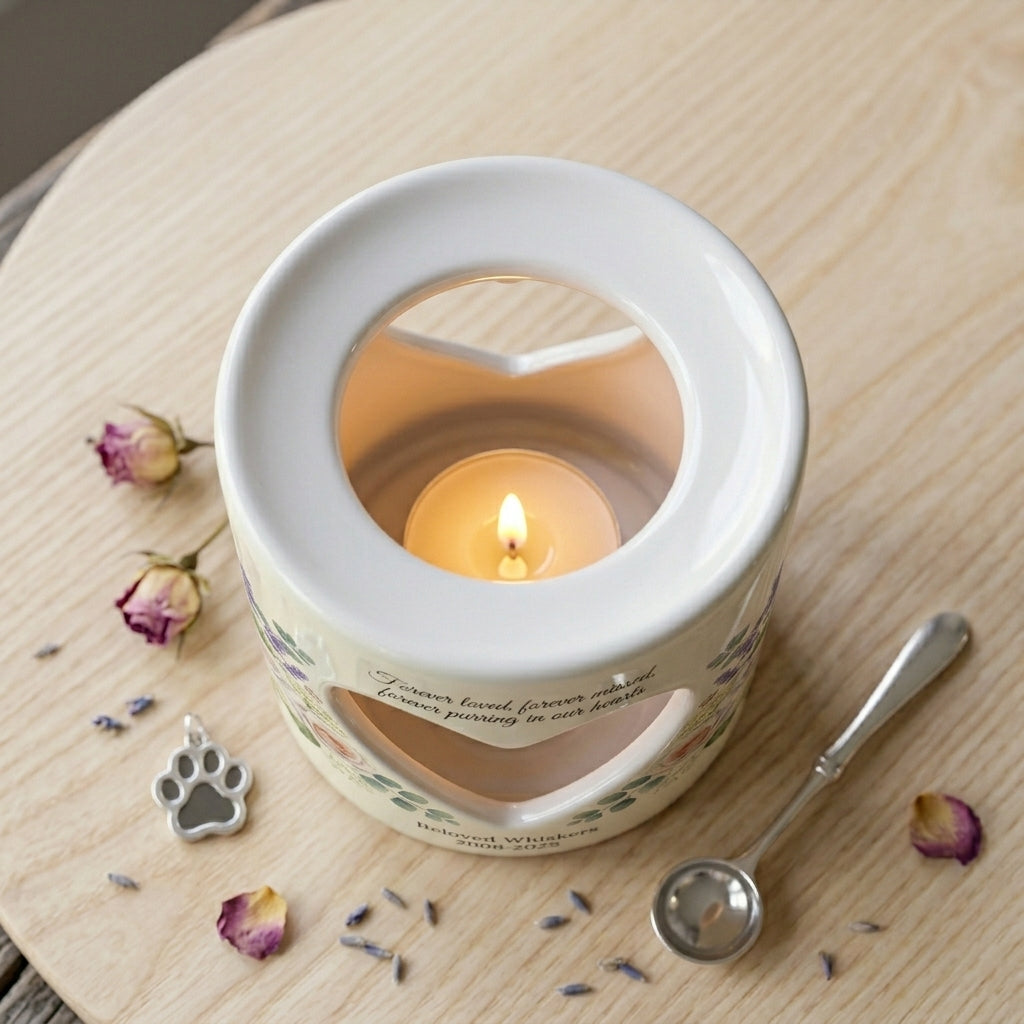 Personalized Cat Memorial Candle Holder, Pet Loss Sympathy Gift, Custom Ceramic Tealight Holder, Cat Remembrance Keepsake, Rainbow Bridge
