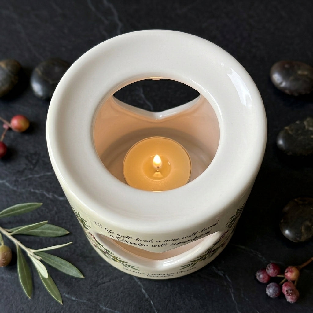 Personalized Grandpa Memorial Candle Holder, Heart Cutout Ceramic Tealight Votive, Sympathy Loss of Grandfather Remembrance Gift