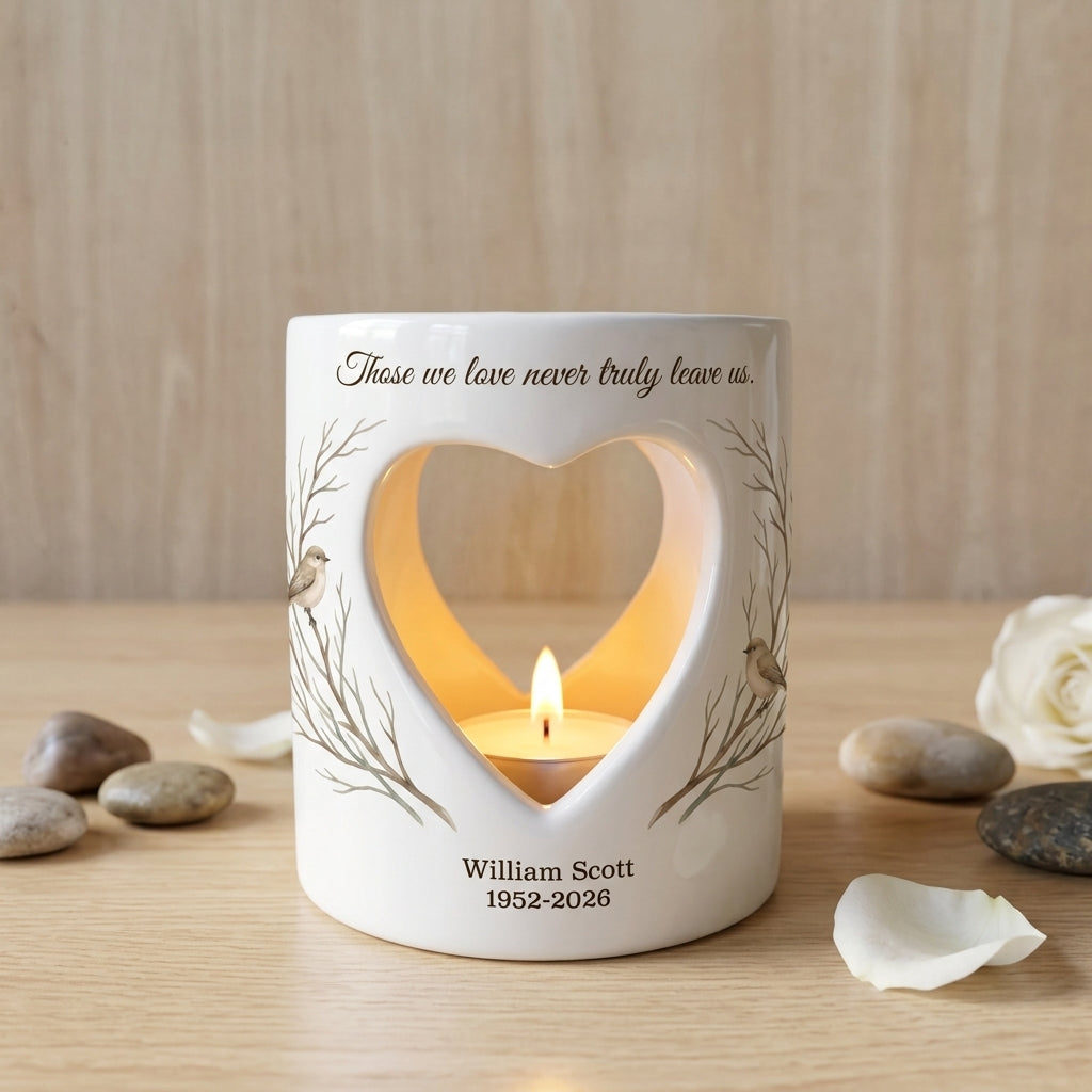 Personalized Memorial Candle Holder, Heart Tealight Sympathy Gift, Custom Name Date Bereavement Keepsake, Loss of Loved One