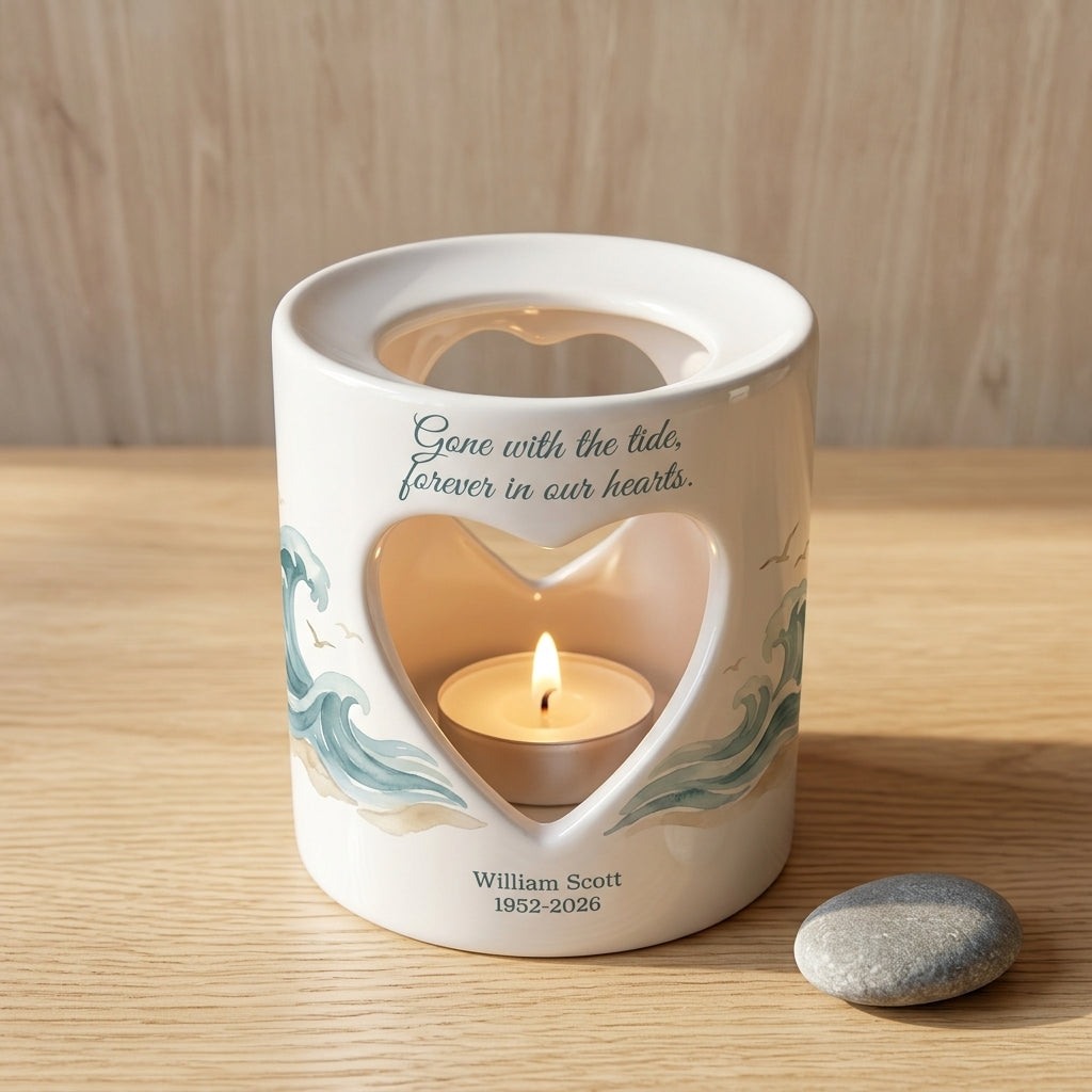 Personalized Ocean Memorial Candle Holder, Beach Sympathy Gift, Heart Tealight Cup, Loss of Loved One Remembrance Keepsake