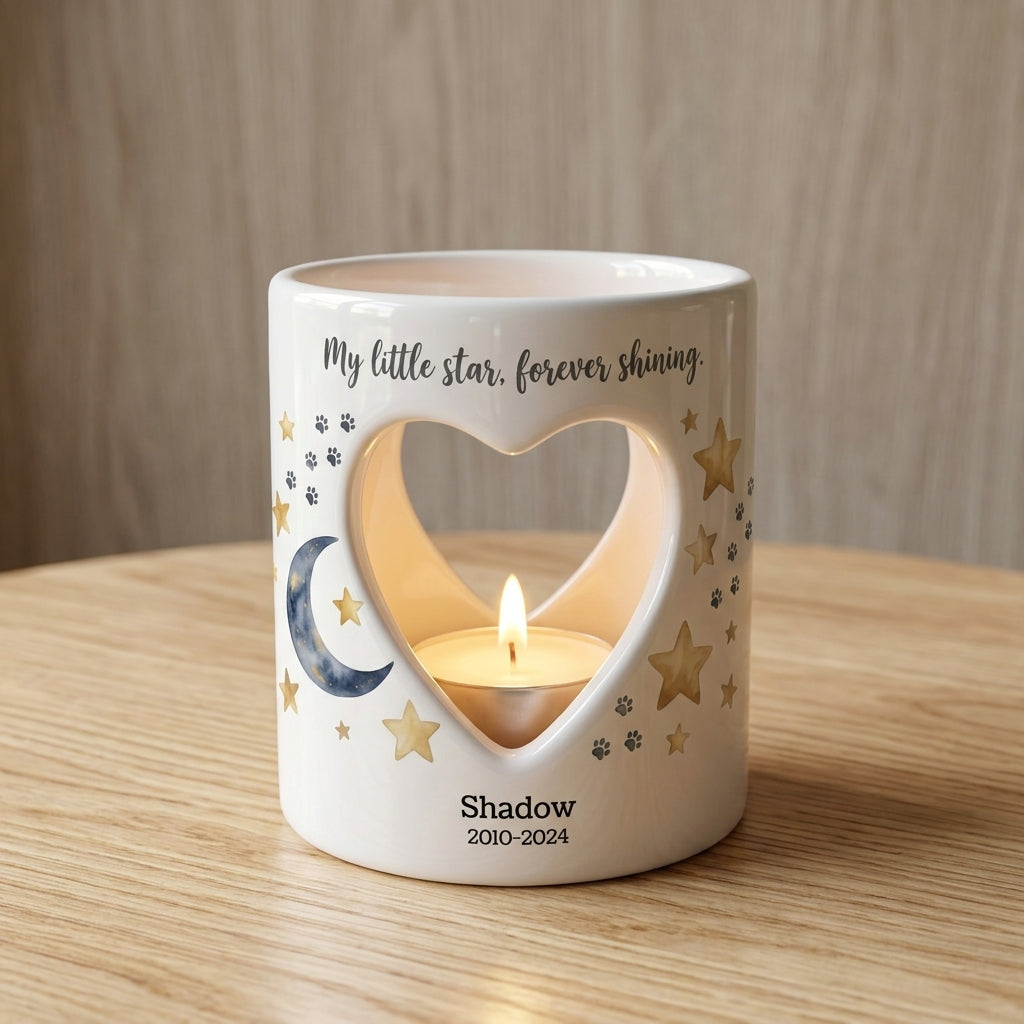 Personalized Pet Memorial Candle Holder, Custom Pet Loss Sympathy Gift, Dog Cat Remembrance Tealight Holder, Rainbow Bridge Keepsake