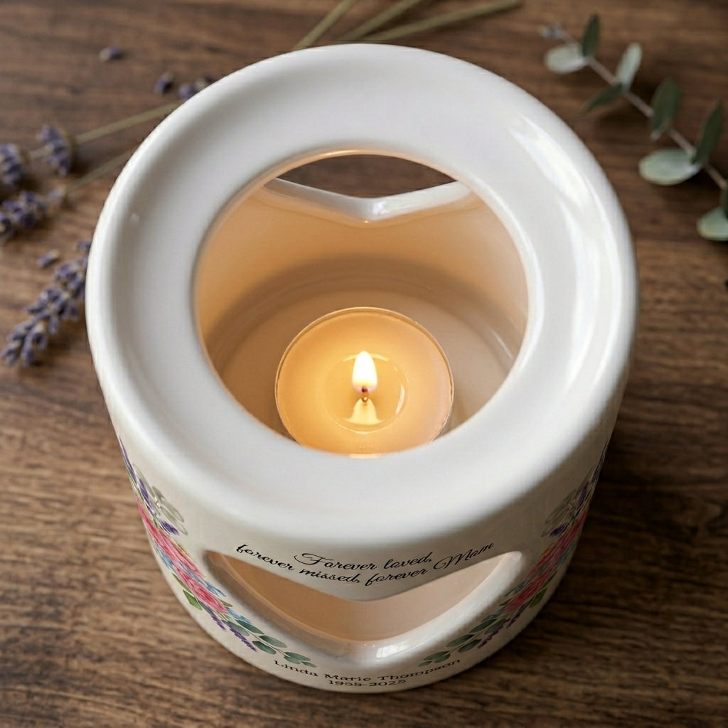 Personalized Mom Memorial Candle Holder, Forever Loved Forever Missed Forever Mom Ceramic Tealight Holder, Sympathy Gift, Custom Name & Date