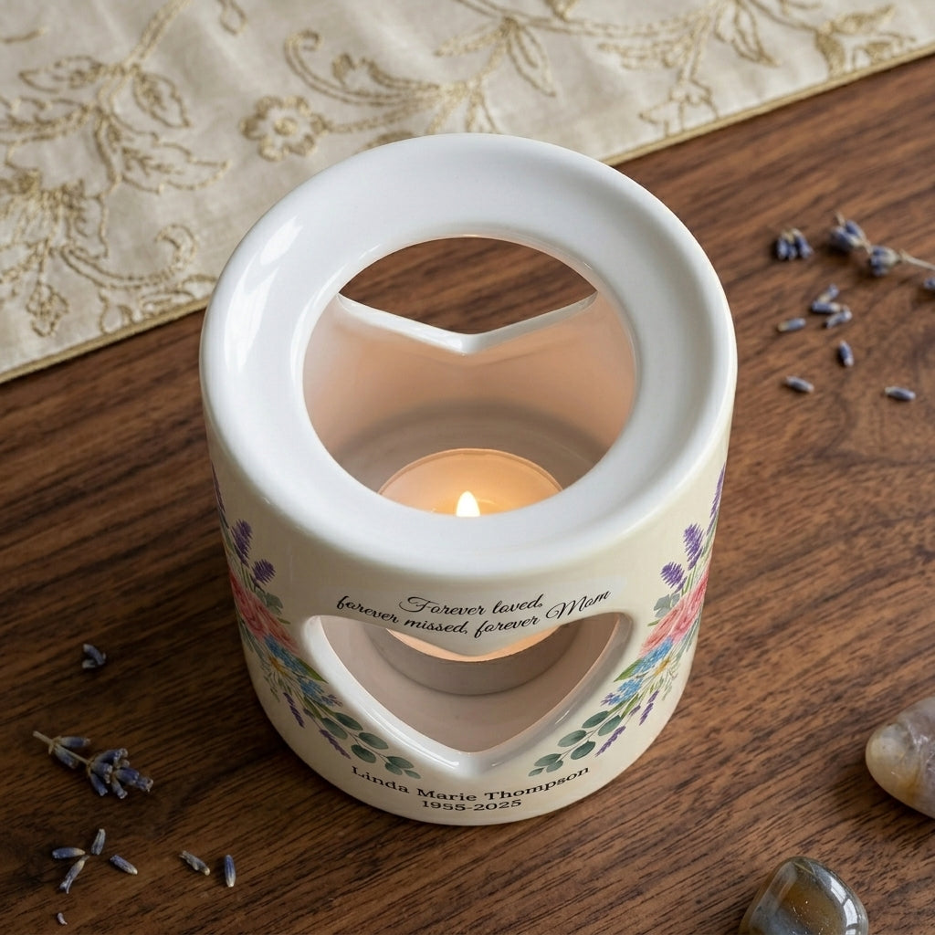 Personalized Memorial Candle Holder for Mom, Forever Loved Forever Missed Ceramic Heart Tealight Sympathy Gift