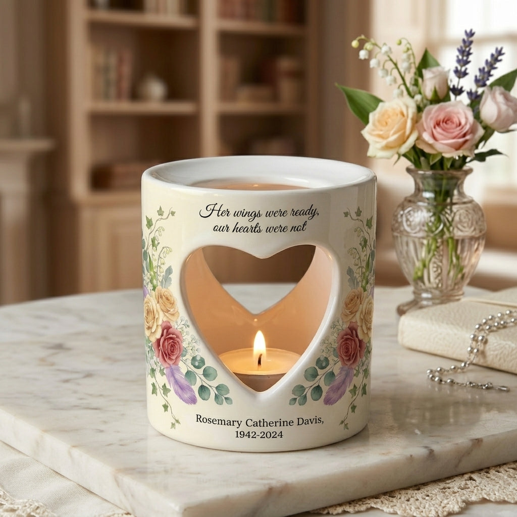 Personalized Memorial Candle Holder, Heart Cutout Sympathy Tealight Cup, Custom Name Date Bereavement Remembrance Gift