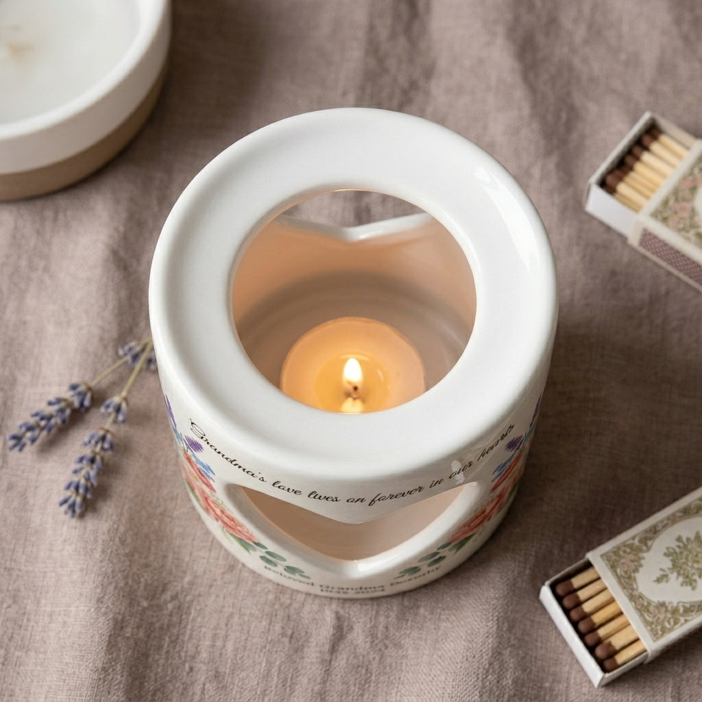 Personalized Grandma Memorial Candle Holder, Heart Cutout Ceramic Tealight Lantern, Sympathy Bereavement Loss Gift Keepsake
