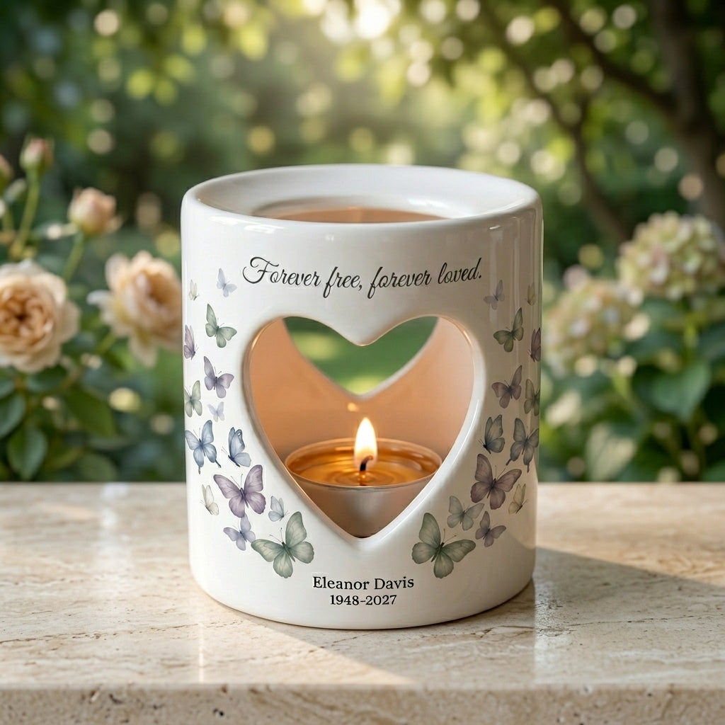 Personalized Memorial Candle Holder, Butterfly Sympathy Tealight Cup, Forever Free Forever Loved Remembrance Gift, Loss of Loved One