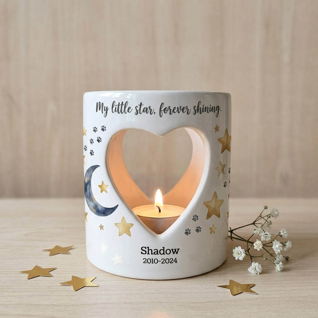 Personalized Pet Memorial Candle Holder, Custom Pet Loss Sympathy Gift, Dog Cat Remembrance Tealight Holder, Rainbow Bridge Keepsake