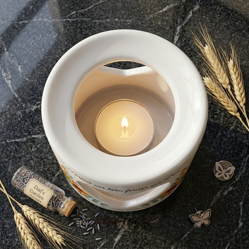 Personalized Dad Memorial Candle Holder, Sunflower Heart Tealight Cup, Forever Our Hero Forever Our Dad Sympathy Loss of Father Gift