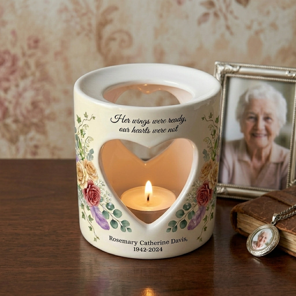Personalized Memorial Candle Holder, Heart Cutout Sympathy Tealight Cup, Custom Name Date Bereavement Remembrance Gift