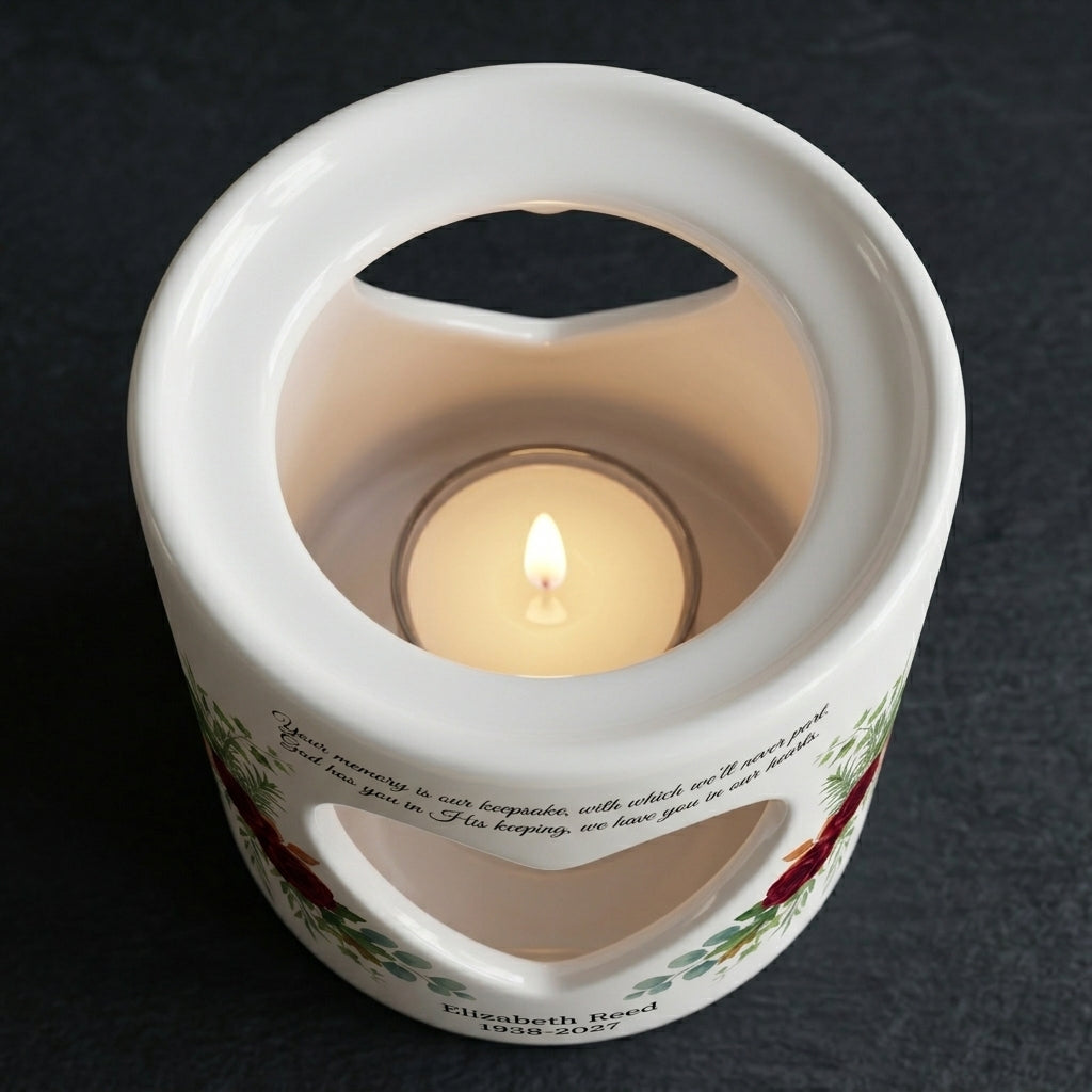 Personalized Memorial Candle Holder, Heart Cutout Ceramic Sympathy Tealight, In Loving Memory Keepsake Remembrance Gift