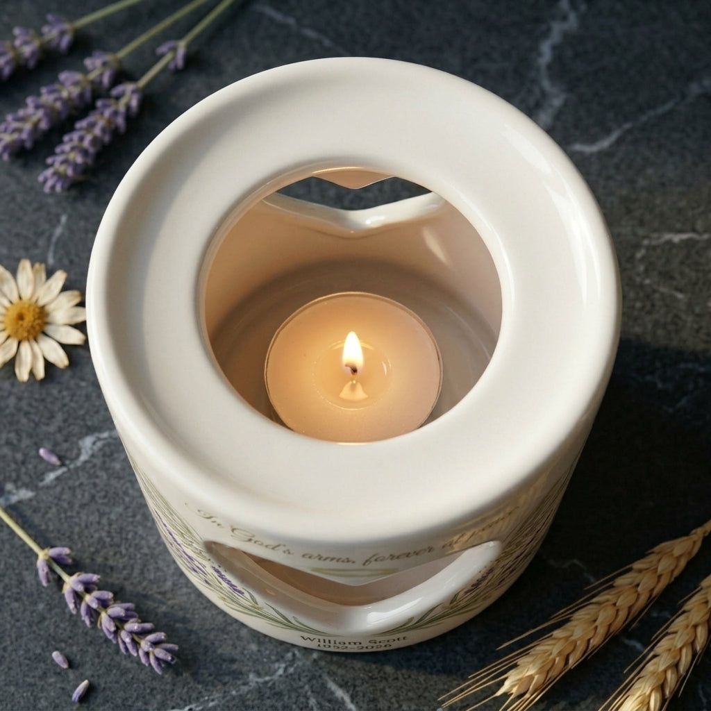 Personalized Memorial Candle Holder, Angel Wings Heart Sympathy Gift, Custom Name Date Ceramic Tealight, In Loving Memory Bereavement