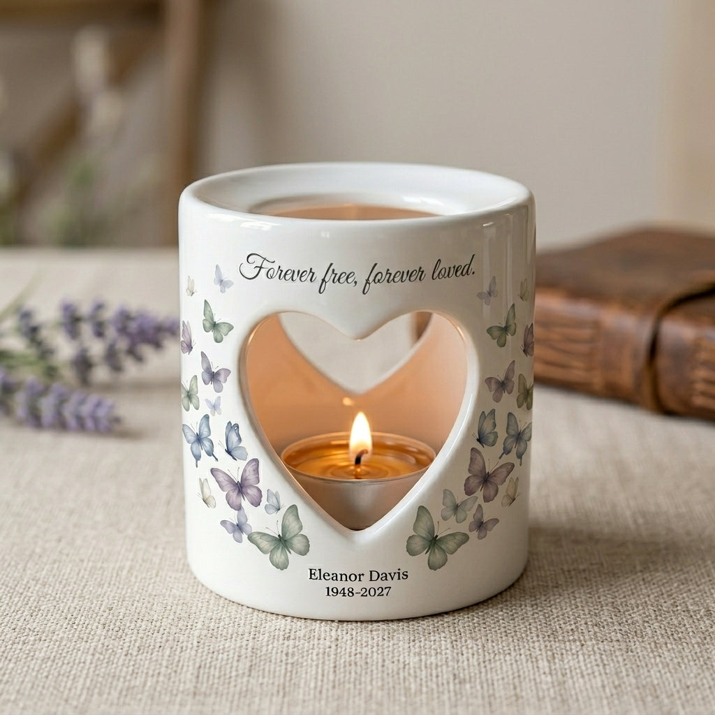 Personalized Memorial Candle Holder, Butterfly Sympathy Tealight Cup, Forever Free Forever Loved Remembrance Gift, Loss of Loved One