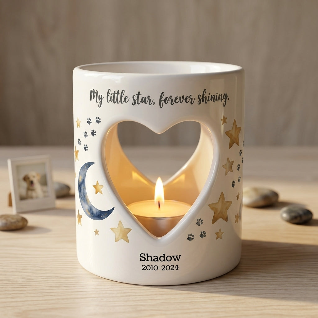Personalized Pet Memorial Candle Holder, Custom Pet Loss Sympathy Gift, Dog Cat Remembrance Tealight Holder, Rainbow Bridge Keepsake