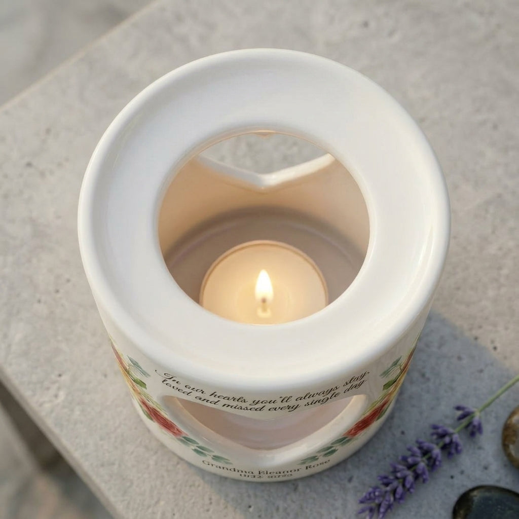 Personalized Memorial Candle Holder, Heart Cutout Ceramic Tealight Sympathy Gift, Custom Name Date Remembrance Keepsake
