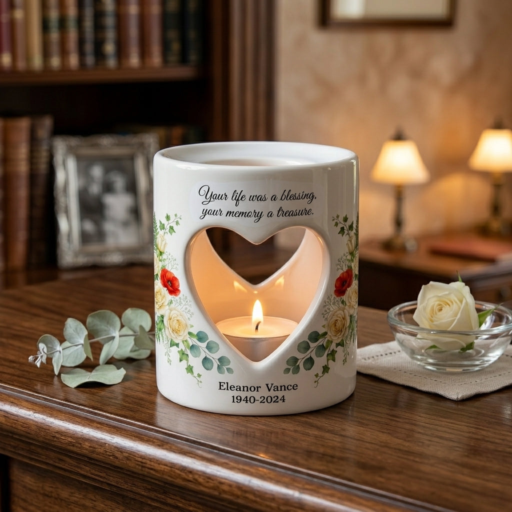 Personalized Memorial Candle Holder, Heart Cutout Sympathy Tealight Cup, In Loving Memory Bereavement Gift, Custom Name Date Remembrance
