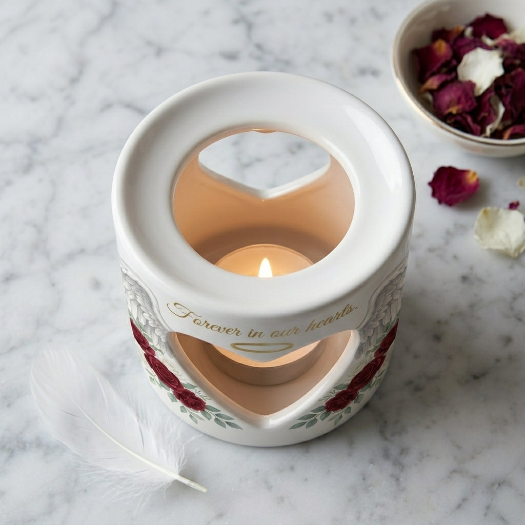 Personalized Memorial Candle Holder, Angel Wings Heart Sympathy Gift, Custom Name Date Remembrance Tealight, In Loving Memory