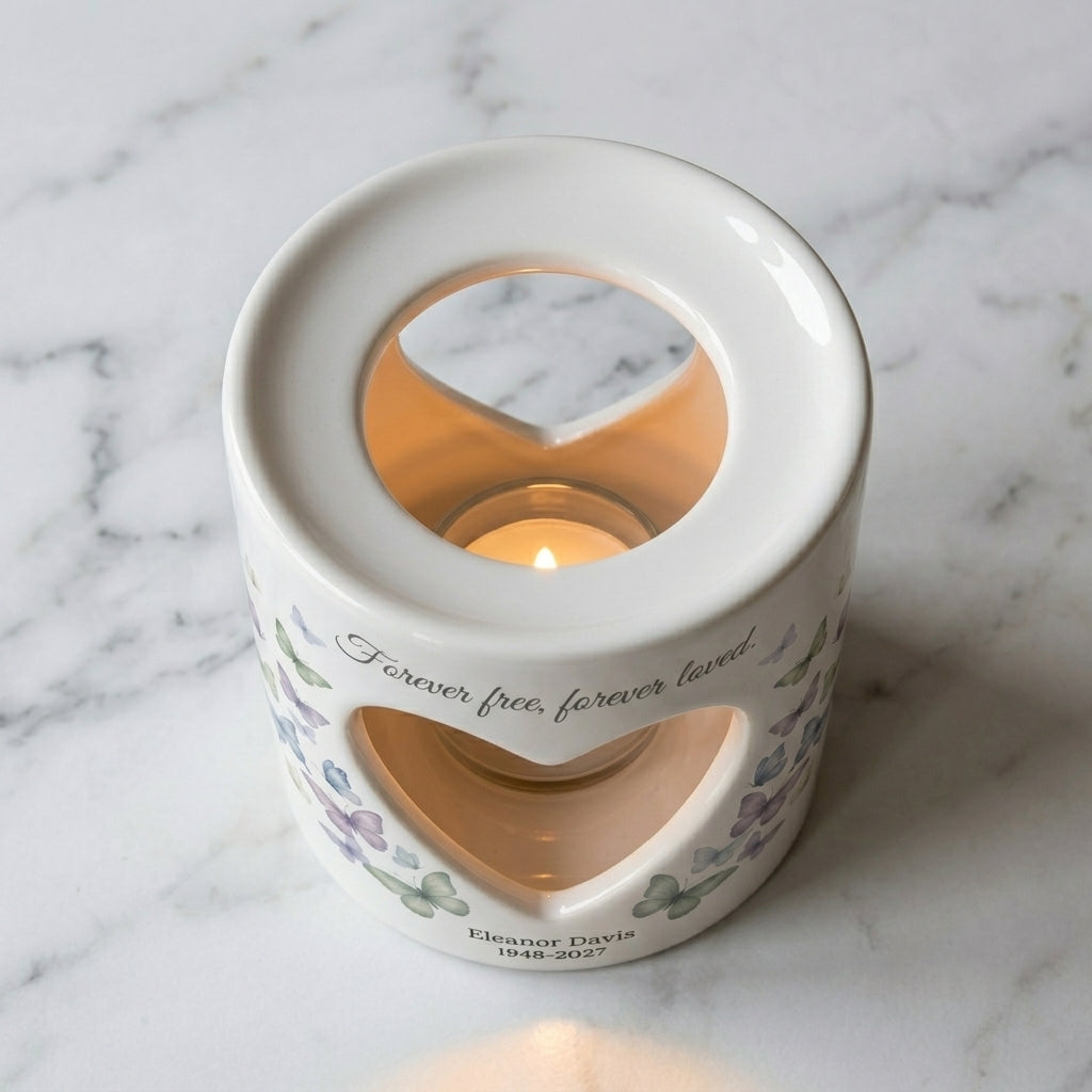 Personalized Memorial Candle Holder, Butterfly Sympathy Tealight Cup, Forever Free Forever Loved Remembrance Gift, Loss of Loved One