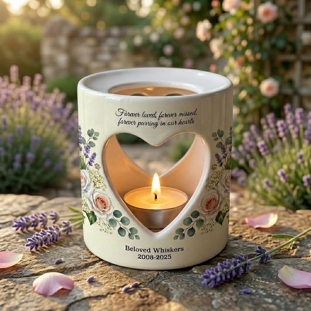 Personalized Cat Memorial Candle Holder, Pet Loss Sympathy Gift, Custom Ceramic Tealight Holder, Cat Remembrance Keepsake, Rainbow Bridge