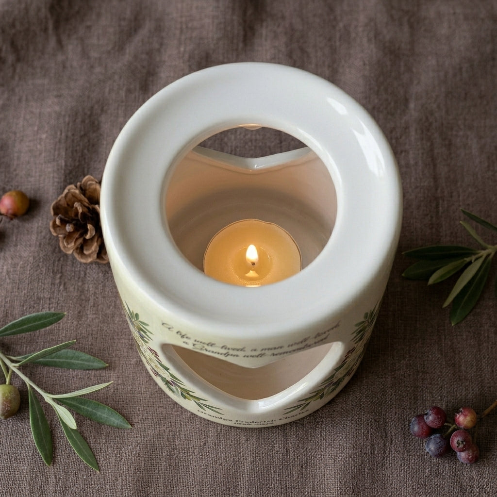 Personalized Grandpa Memorial Candle Holder, Heart Cutout Ceramic Tealight Votive, Sympathy Loss of Grandfather Remembrance Gift