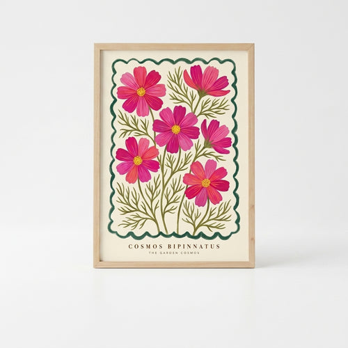 Cosmos Bipinnatus Wall Art, Pink Cosmos Flower Print, Botanical Poster, Floral Wall Decor, Garden Cottagecore Art, Boho Living Room Print