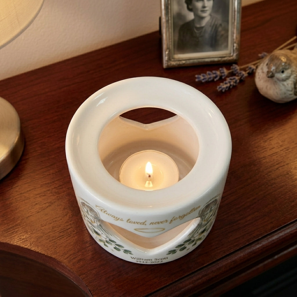 Personalized Memorial Candle Holder, Angel Wings Sympathy Tealight Holder, Custom Remembrance Gift, Always Loved Never Forgotten Keepsake