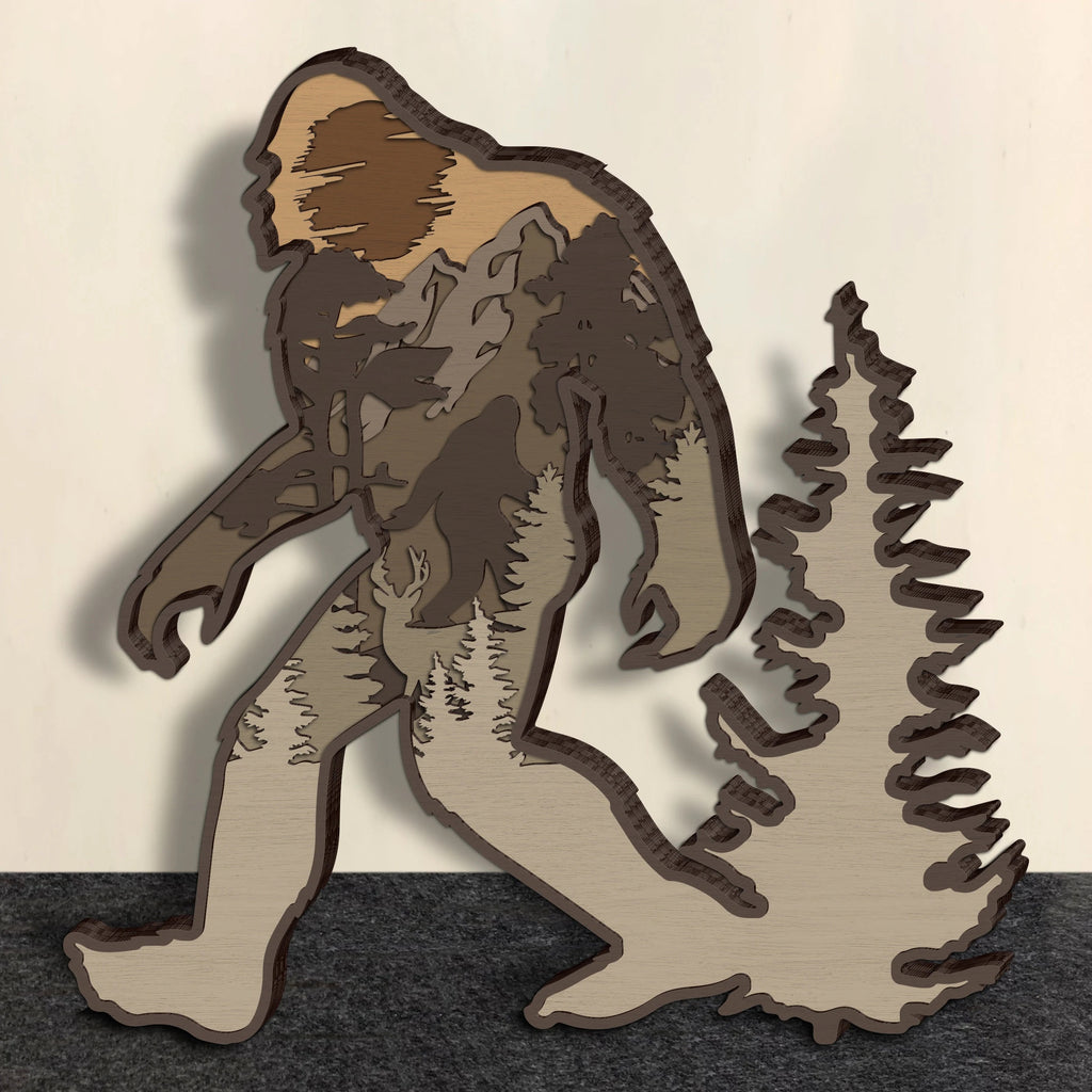 Bigfoot Multilayer Laser Cut SVG Files, Sasquatch Forest Scene 3D Layered Wood Cutting File, Glowforge Cricut Digital Download