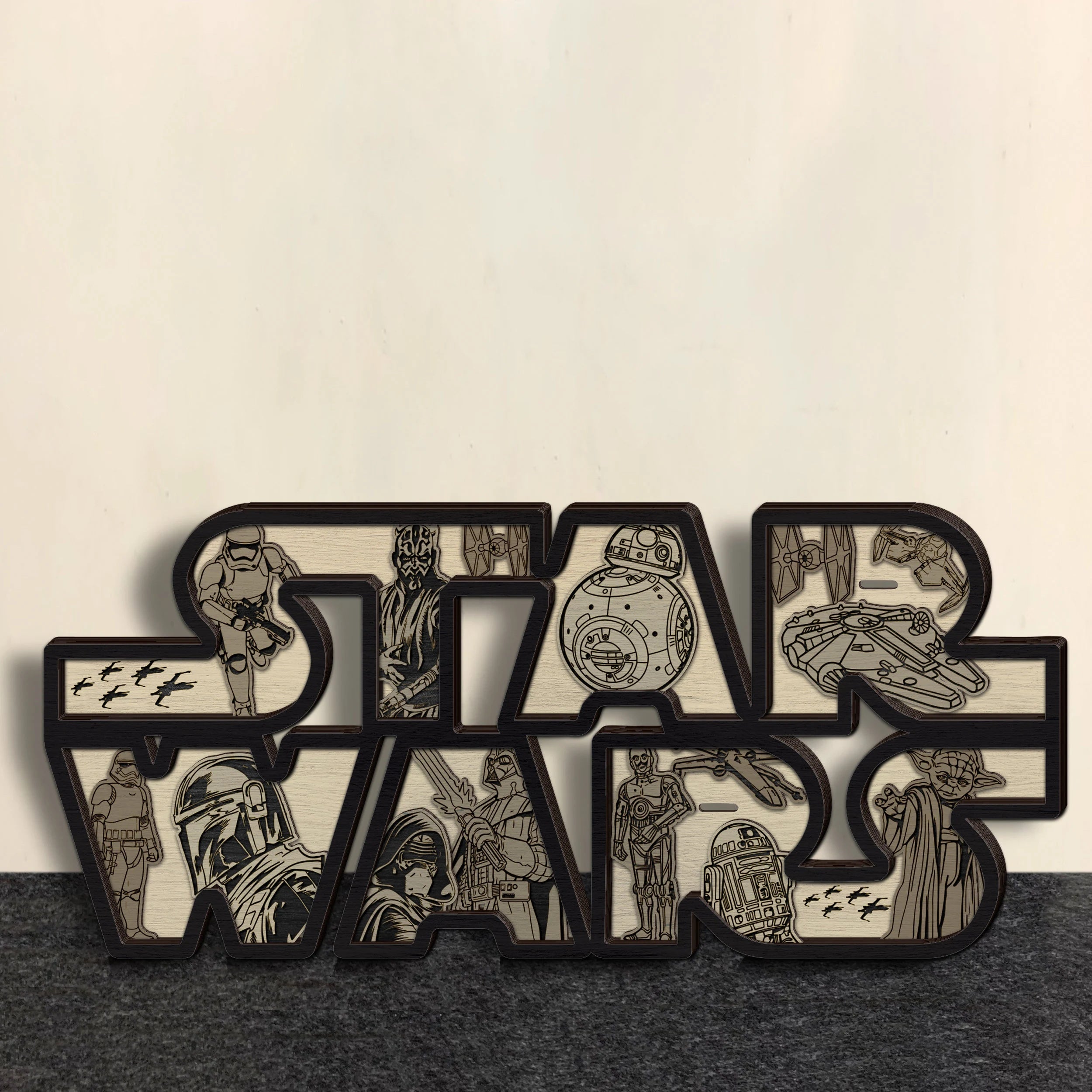 Galaxy Wars Multilayer Laser Cut SVG, Space Troopers & Droids Sci-Fi Word Art 3D Layered Wood Sign, Glowforge Light Digital Download