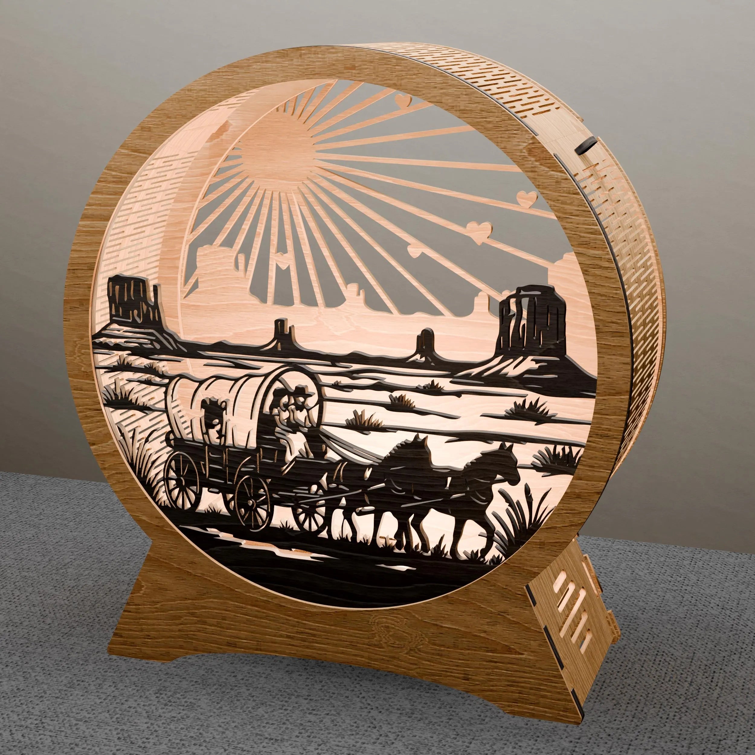 Western Covered Wagon Laser Cut SVG, Pioneer Sunset 3D Layered Light Box Digital File, Monument Valley Lamp Glowforge