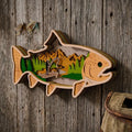 Fly Fishing Trout 3D Multilayer SVG Laser Cut File, Fisherman Mountain Scene Wood Wall Art Digital Download for Glowforge