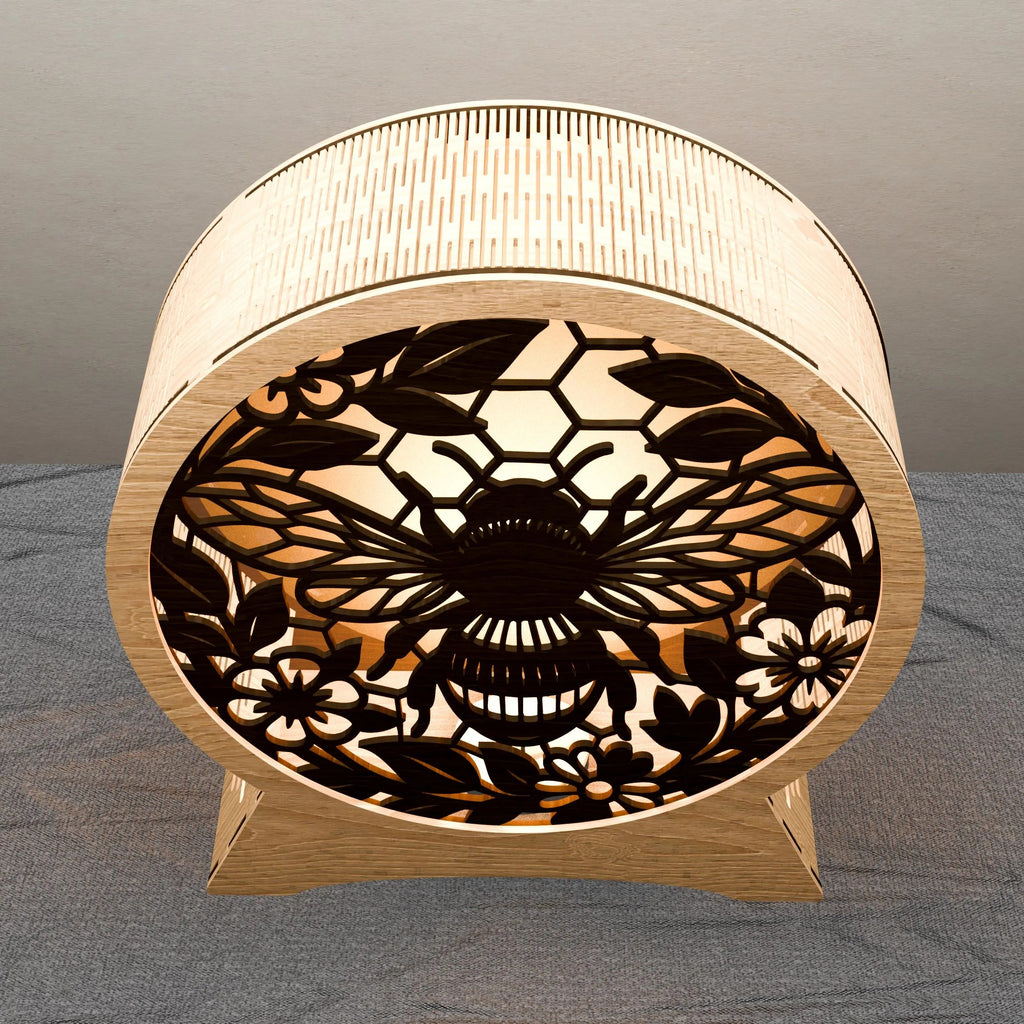 Bee Honeycomb Floral 3D Lamp SVG Laser Cut File, Round Bumblebee Night Light Digital Download, Glowforge Multilayer Vector