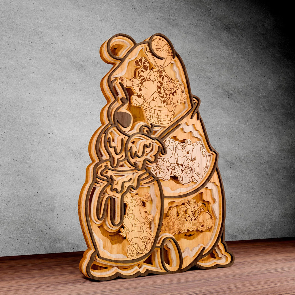 Honey Pot Bear Multilayer Laser Cut SVG, Cute Bear Tiger Piglet & Friends 3D Layered Wood Art, Glowforge Nursery Decor Digital Download