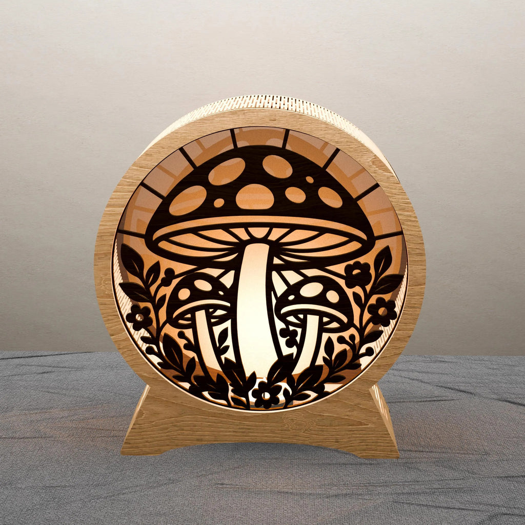 Mushroom Lamp SVG Laser Cut File, 3D Round Wooden Night Light, Multilayer Mandala Mushroom Forest Lantern Digital Download