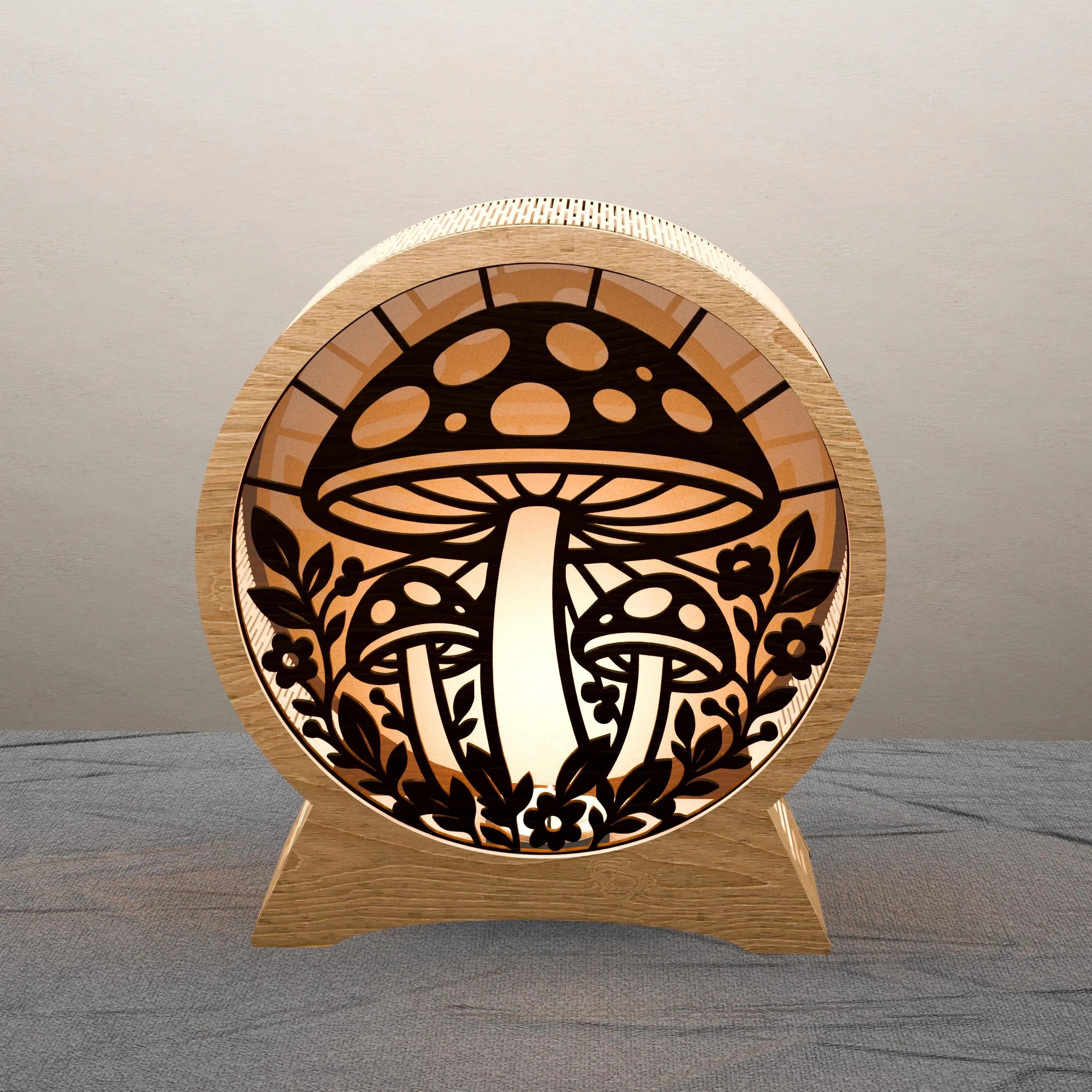 Mushroom Lamp SVG Laser Cut File, 3D Round Wooden Night Light, Multilayer Mandala Mushroom Forest Lantern Digital Download