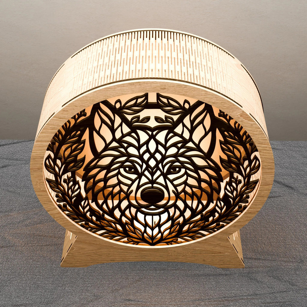 Wolf Mandala Laser Cut Files SVG Bundle, 3D Layered Wolf Lamp Night Light Digital Download, Multilayer Wood Wall Art Cricut