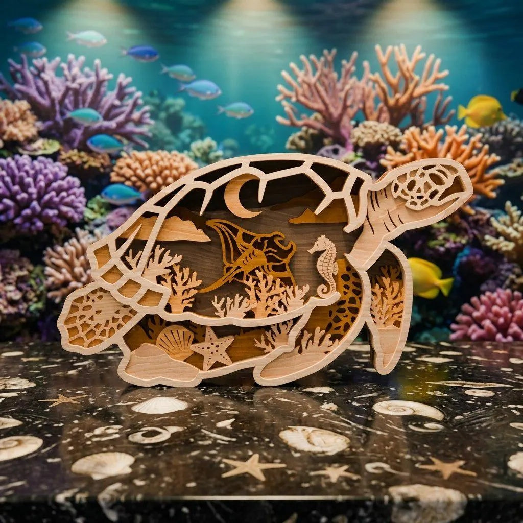 Sea Turtle Multilayer SVG, 3D Layered Mandala Laser Cut File, Ocean Coral Reef Wall Art, Glowforge Cricut DXF CDR Digital Download