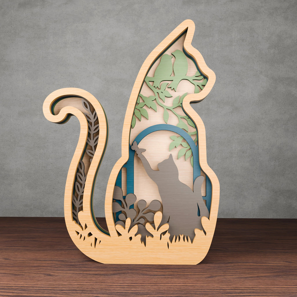 Multilayer Cat SVG Laser Cut File, 3D Layered Cat & Butterfly Mandala, Cricut Glowforge Wood Wall Art Digital Download