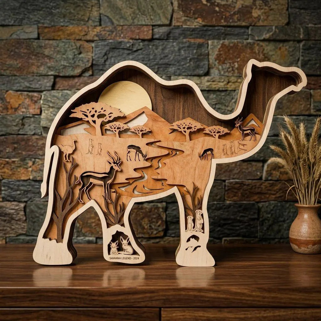 Camel Multilayer Laser Cut Files, Savanna Safari 3D Layered SVG, Desert Animal Shadow Box, Glowforge Wood Decor
