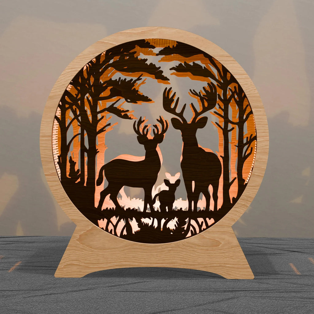 Deer Family Light Box SVG Bundle, 3D Layered Forest Mandala Laser Cut Files, Round Shadow Box Template for Glowforge Cricut