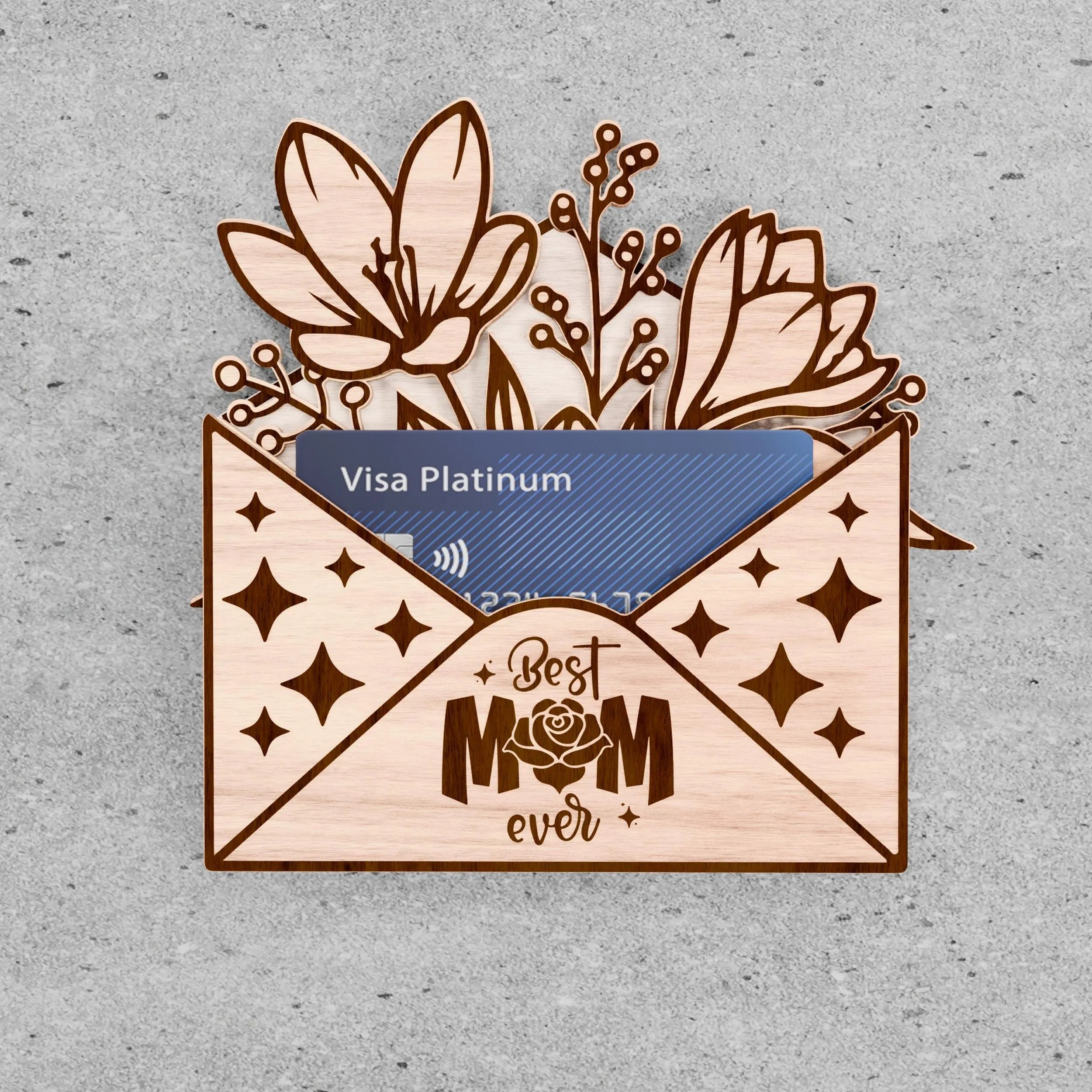 Mother's Day Envelope Money Card Holder SVG Bundle, 6 Designs Laser Cut File, Best Mom Ever Gift Card Holder, Floral Mama SVG for Glowforge