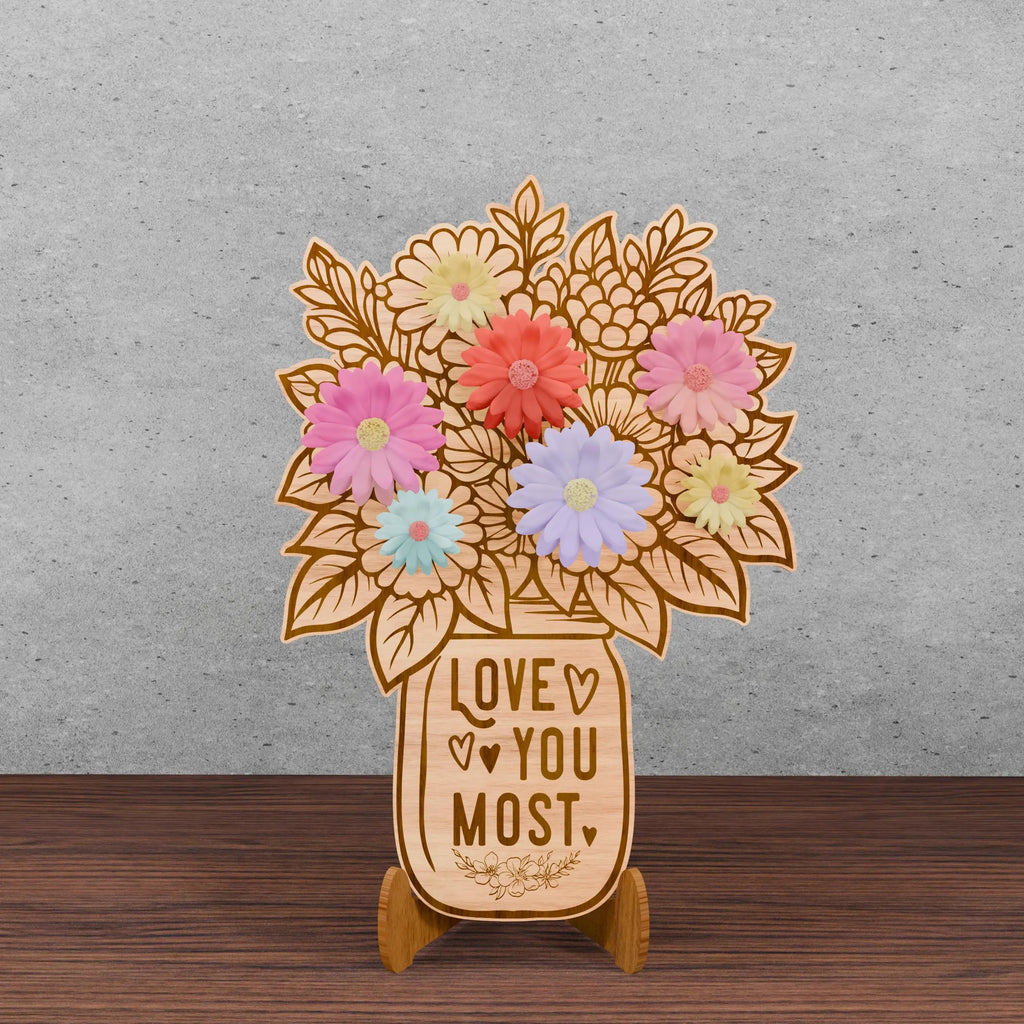 Best Mom Ever Flower Bouquet SVG Bundle, Mason Jar Floral Laser Cut File, Mother's Day Wood Sign Glowforge, Digital Download