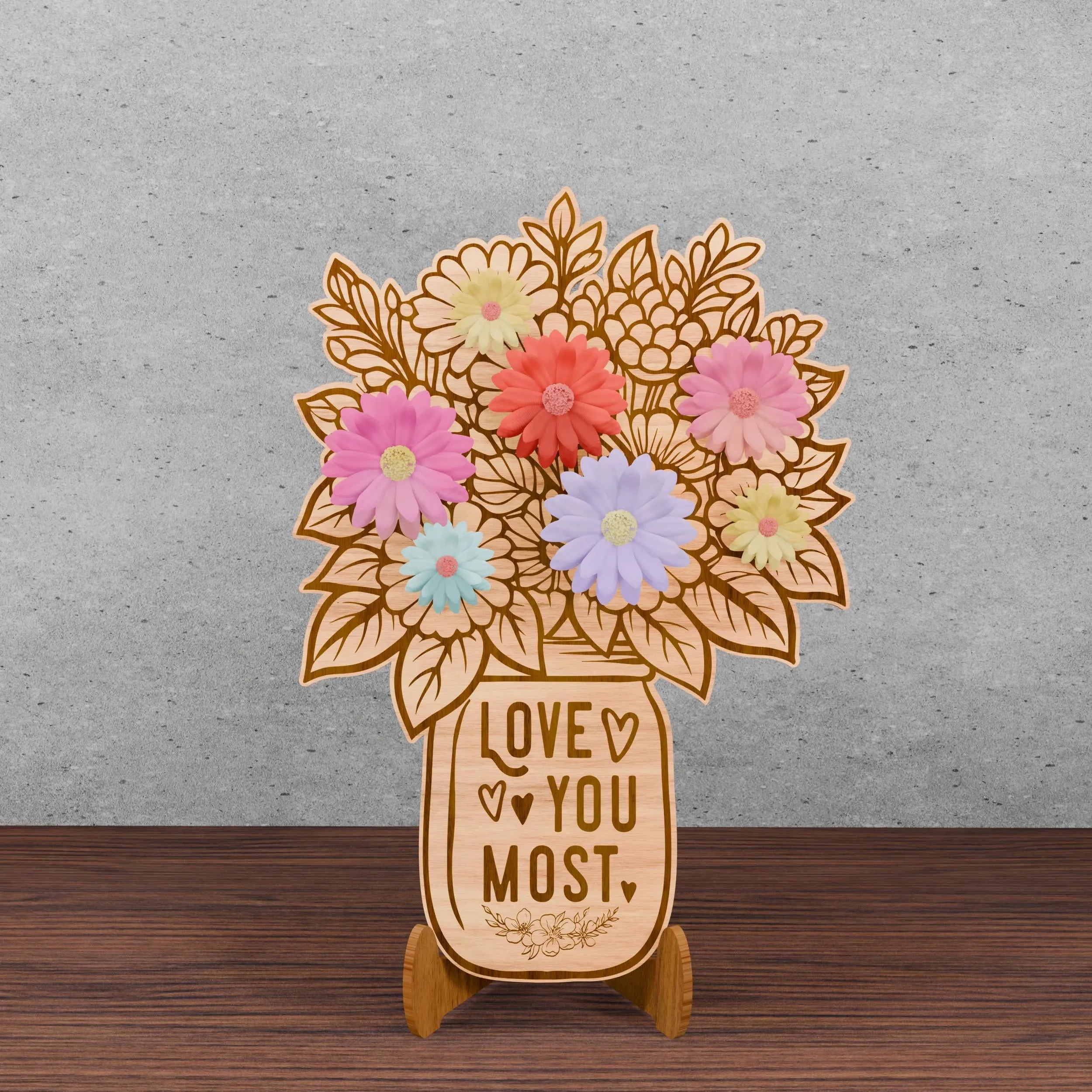 Best Mom Ever Flower Bouquet SVG Bundle, Mason Jar Floral Laser Cut File, Mother's Day Wood Sign Glowforge, Digital Download