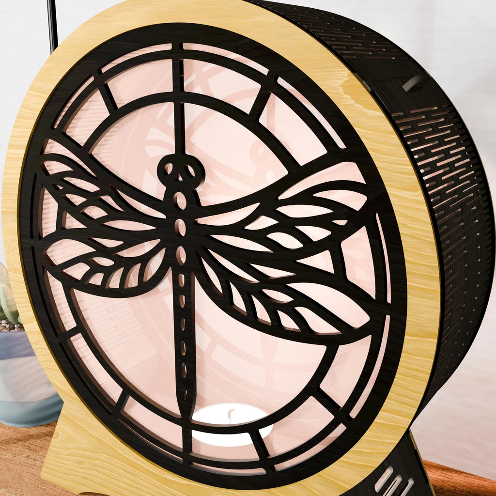 Dragonfly Lantern SVG Laser Cut File, 3D Multilayer Mandala Candle Holder Lamp, Glowforge Wood Lantern Digital Download