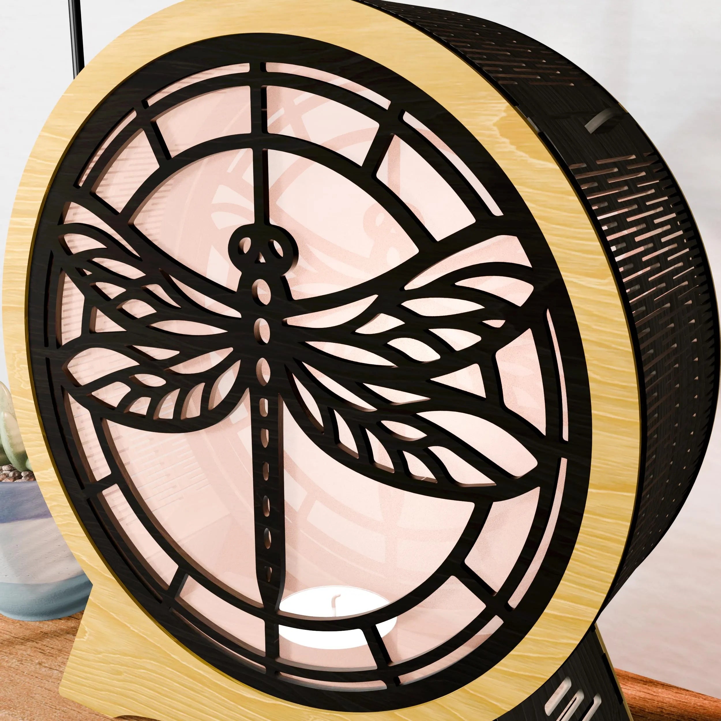 Dragonfly Lantern SVG Laser Cut File, 3D Multilayer Mandala Candle Holder Lamp, Glowforge Wood Lantern Digital Download