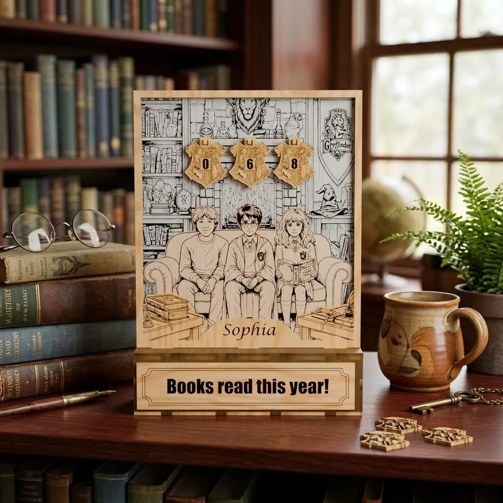 Digital Wizard Book Tracker SVG, Personalized Reading Counter Laser Cut File, Magic School Bookshelf Reading Tracker Download