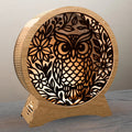 Owl Lamp Laser Cut Files SVG Bundle, 3D Round Wooden Night Light Digital Download, Floral Owl Mandala DXF CDR Vector