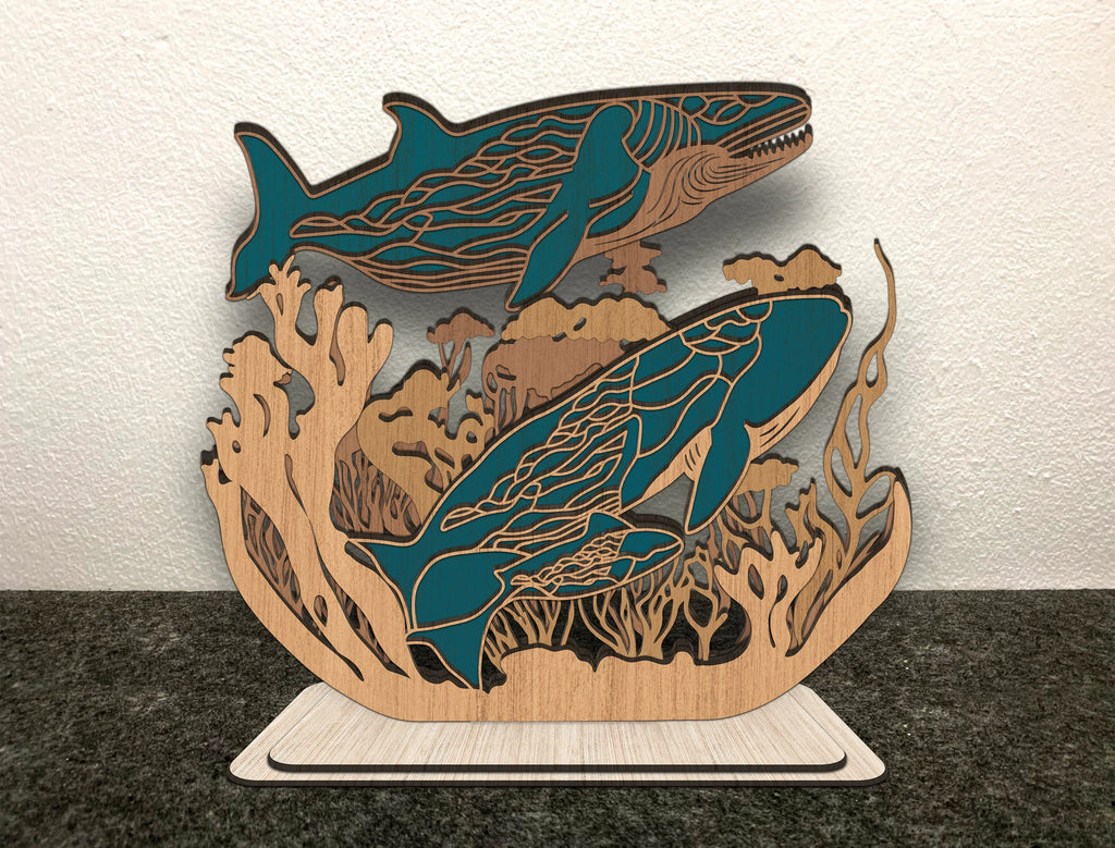 Whale & Sea Turtle Multilayer Mandala SVG, Ocean Coral Reef 3D Layered Laser Cut File, Underwater Wood Art Glowforge Cricut